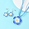 Flower Polymer Clay with Wax Cord Pendant Necklaces & Dangle Earrings Sets FS-WG2CAA9-02-1