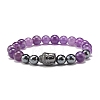 Natural Mixed Stone & Non-magnetic Synthetic Hematite Round Beads Energy Power Stretch Bracelet for Girl Women BJEW-JB07043-2