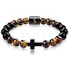 8MM Natural Tiger Eye and Matte Black Obsidian Round Beaded Stretch Bracelets SL9862-19-1