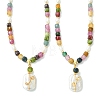Natural Baroque Keshi Pearl Rectangle Pendant Natural Multicolor Tourmaline Faceted Cube Beaded Necklaces NJEW-JN06247-1