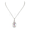 Clear AB Faceted Glass Teardrop Pendant 304 Stainless Steel Cable Chain Necklaces NJEW-JN06177-2