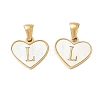304 Stainless Steel Pave Natural White Shell Heart with Initial Slice Pendants STAS-R168-25G-L-1