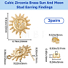 3 Pairs Brass Micro Pave Cubic Zirconia Sun Stud Earring Findings KK-BBC0007-97-2