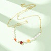 Natural Carnelian Chip and Rice Natural Pearl Beaded Necklaces GG-CBA3297-15G-E-2