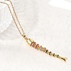 201 Stainless Steel Pave Colorful Cubic Zirconia Fish Bone Pendant Necklaces for Women NJEW-C111-02A-G-2