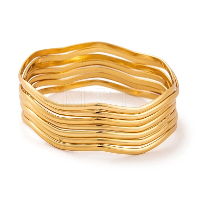 7Pcs Vacuum Plating 304 Stainless Steel Wave Bangles Set for Women BJEW-A011-10B-G-1