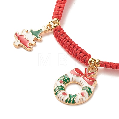 Christmas Wreath & Snowman & Snowflake Alloy Charm Braided Bead Bracelet for Women BJEW-JB08194-1