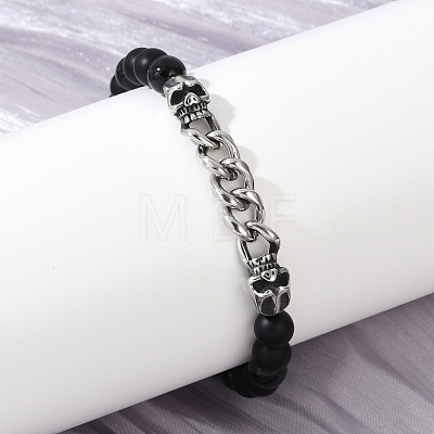 Punk Style Skull 304 Stainless Steel Glass Beads Bracelets for Women Men BJEW-D304-04AS-02-1