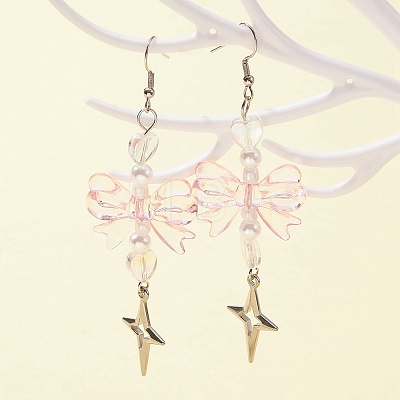 Bowknot & Heart Acrylic Dangle Earrings for Women EJEW-FZ00002-1
