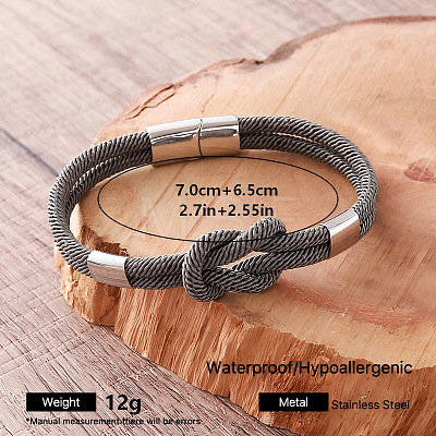 Braided Knot Nylon Cord Bracelets with 304 Stainless Steel Magnetic Clasps for Men UA2967-10-1