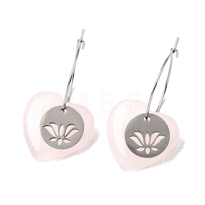 Natural Rose Quartz & 304 Stainless Steel Hoop Earrings for Women EJEW-G475-02P-09-1