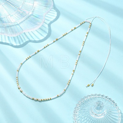Boho Natural Cultured Freshwater Pearl & Round Seed Beaded Braided Necklaces for Women NJEW-JN06187-01-1