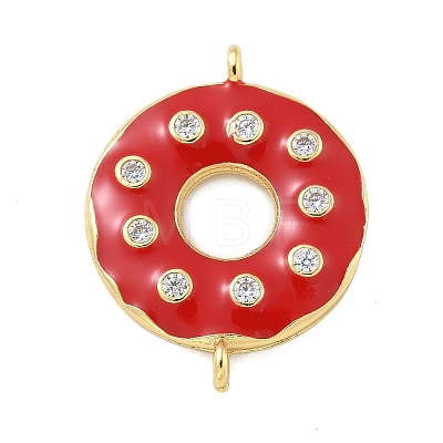 Rack Plating Brass Clear Cubic Zirconia Donut Connector Charms KK-A234-030G-02-1