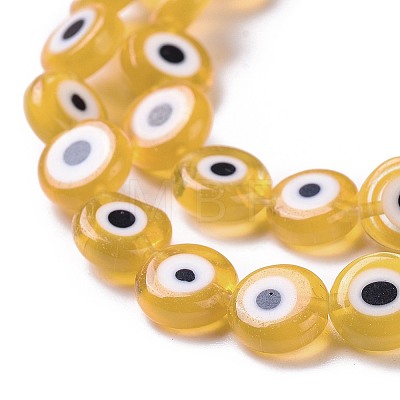 Handmade Evil Eye Lampwork Flat Round Bead Strands LAMP-L058-10mm-01-1