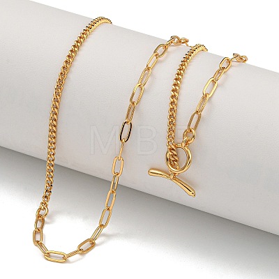 Brass Curb Chain & Paperclip Chain Necklaces for Women NJEW-U011-08G-1