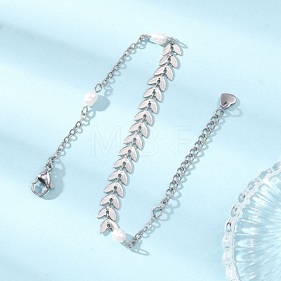 Natural Cultured Freshwater Pearl Beads Link Bracelets BJEW-JB12857-02-1