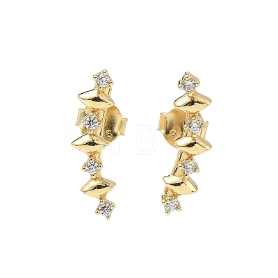 925 Sterling Silver Clear Cubic Zirconia Stud Earrings EJEW-Q032-01G-G-1