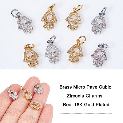  12Pcs 2 Colors Brass Micro Pave Clear Cubic Zirconia Charms ZIRC-NB0001-77-1