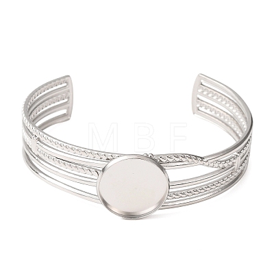304 Stainless Steel Multi-strand Cuff Bracelet Blanks with Flat Round Bezel Settings SA-CBA4160-01B-P-1
