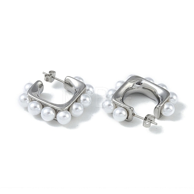 Pearl 304 Stainless Steel Stud Earrings for Women EJEW-U004-11P-1