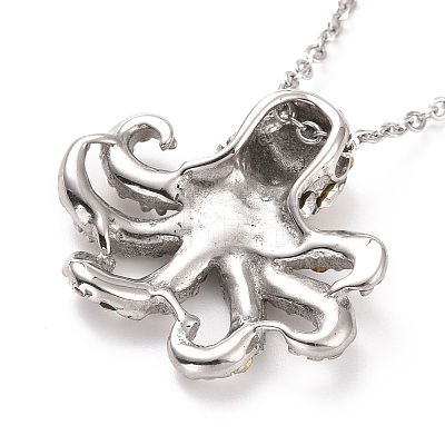 Crystal Rhinestone Octopus Pendant Necklace NJEW-G018-04P-1