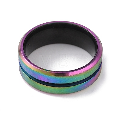 304 Stainless Steel Grooved Finger Ring for Men Women RJEW-WH0011-09E-MC-1