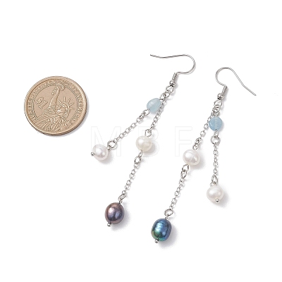 Oval Natural Aquamarine & Natural Cultured Freshwater Pearl Dangle Earrings EJEW-JE06876-1