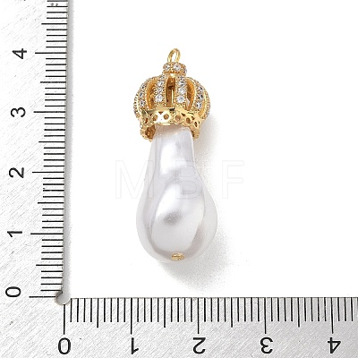 Brass Micro Pave Clear Cubic Zirconia and Creamy White Imitation Pearl Pendants KK-A300-13A-G-1