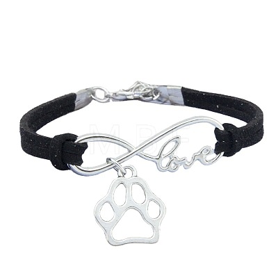Infinity & Paw Print & Word Love Alloy with Suede Cord Charm Bracelets FS-WG0006A-06-1