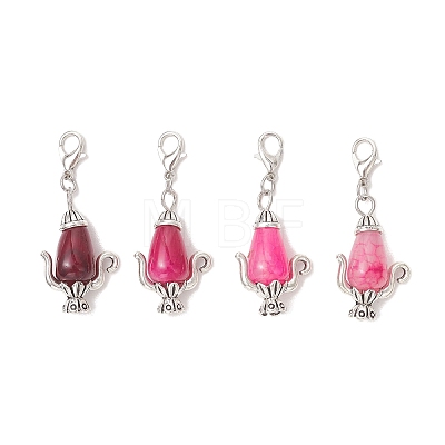 Natural Crackle Agate Teapot Pendant Decorations HJEW-JM04734-01-1
