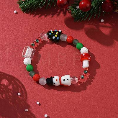 Christmas Tree & Snowman & Mushroom Stretch Bracelet BJEW-TA00257-1