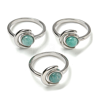 Natural Amazonite Adjustable Rings RJEW-K269-09P-10-1