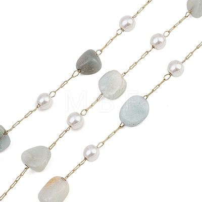 Natural Flower Amazonite Nuggets & 316 Stainless Steel Handmade Link Chains CHS-K021-14G-09-1