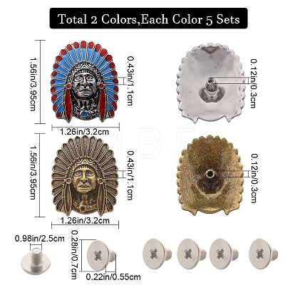 Gorgecraf 10 Sets 2 Colors Indian Zinc Alloy Buttons AJEW-GF0007-30-1