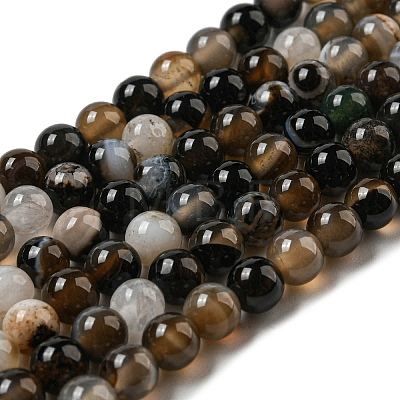 Natural Black Agate Beads Strands X-G-L555-04-6mm-1