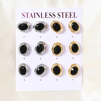 6 Pairs 304 Stainless Steel Pave Cubic Zirconia Stud Earrings SA-CBADCF0-04GP-03-1