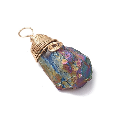 Electroplated Raw Natural Quartz Crystal Copper Wire Wrapped Pendants PALLOY-JF03426-01-1