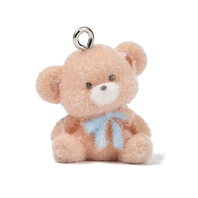 Animal Theme Flocky Opaque Resin Pendants RESI-H042-01P-20-1