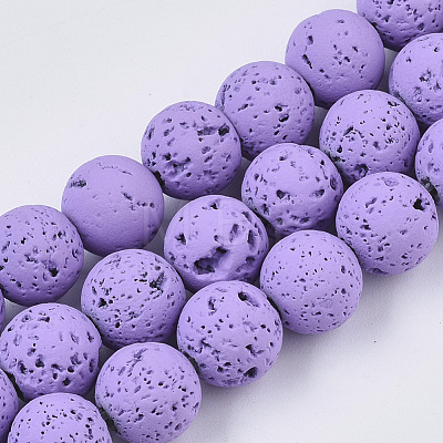 Spray Painted Natural Lava Rock Beads Strands G-N0324-D-06-1