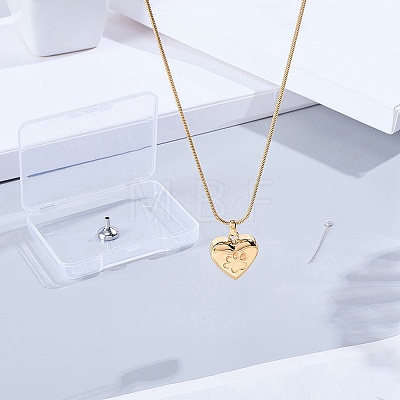 1Pc Stainless Steel Paw Print Heart Urn Ashes Pendant Necklaces NJEW-CN0001-15G-1