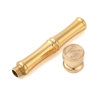 Golden Tone Brass Wax Seal Stamp Head with Bamboo Stick Shaped Handle STAM-K001-05G-N-1