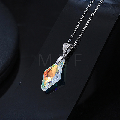 925 Sterling Silver Glass Pendant Necklaces NJEW-C048-01F-1