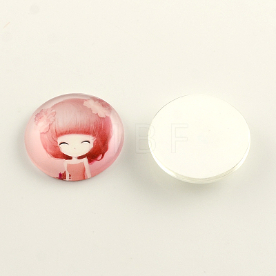 Little Girl Pattern Flatback Half Round Glass Dome Cabochons GGLA-R026-25mm-21-1