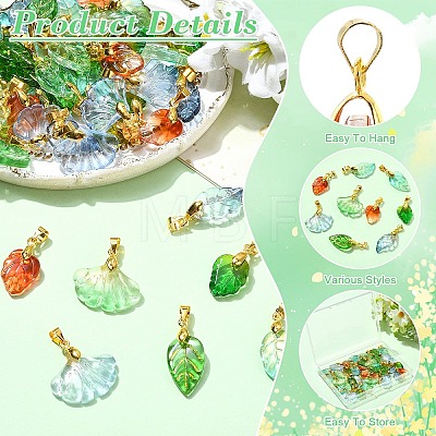 48Pcs 8 Styles Glass Pendants PALLOY-YW00220-1
