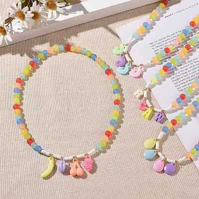 Acrylic Charm Necklace with Round Beaded Chains for Women NJEW-JN04165-1