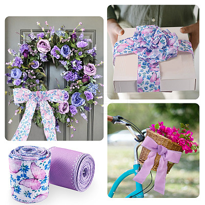 2 Skeins 2 Colors  Summer Theme Polyester Printed Wired Ribbon SRIB-TA0001-24A-1