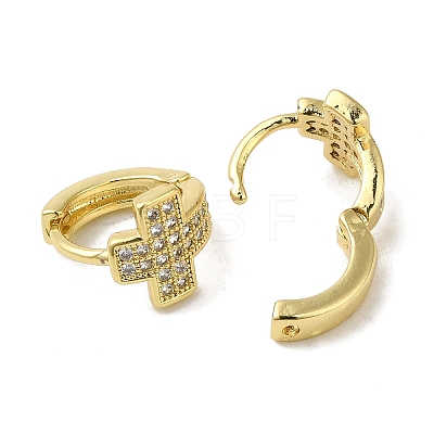 Brass Pave Clear Cubic Zirconia Huggie Hoop Earrings for Women EJEW-C097-12G-05-1