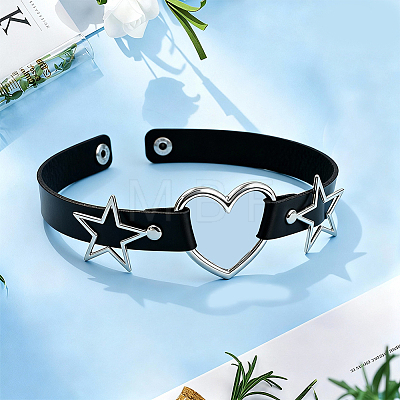 Punk Rock Style Alloy Star Heart Link Imitation Leather Chocker Necklaces NJEW-WH20004-20A-1