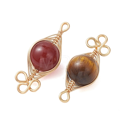 7Pcs 7 Colors Natural Mixed Gemstone Herringbone Wire-Wrapped Pendants PALLOY-JF05188-1