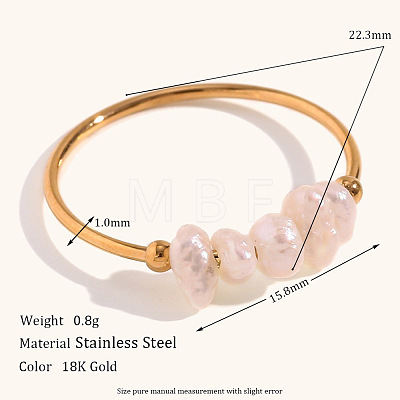 Nuggets Stainless Steel & Natural Freshwater Pearl Beads Finger Rings WG1BE4A-06-1